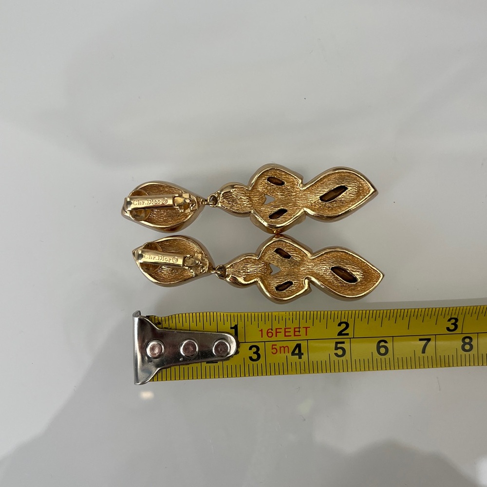 Christian Dior Crystal Drop Gold Toned Earrings Signed Dangle Statement Vintage - Picture 6 of 8